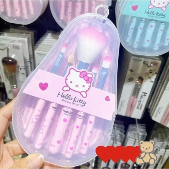 Hello Kitty 5-Piece Mini Makeup Brush Set – Pink Cosmetic Brushes for Travel - Picture 1 of 4